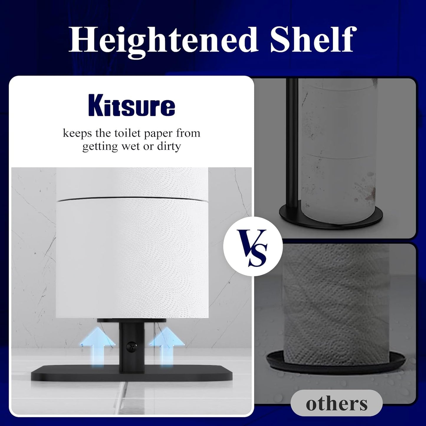 Free Standing, Multifunctional & Rustless Toilet Paper Holder, Stand for 4 Rolls, with Shelf for Phones & Small Items