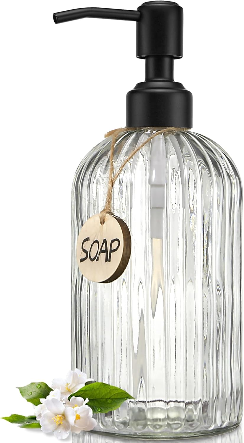 18 Oz Clear Glass Soap Dispenser with Rust Proof Stainless Steel Pump, Refillable Liquid Hand Soap Dispenser