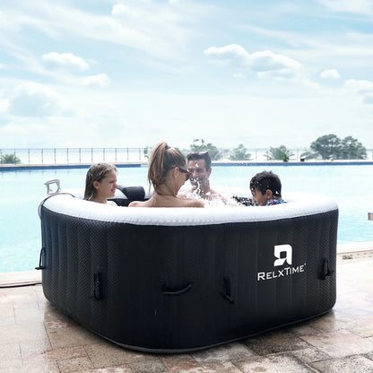 Inflatable Hot Tub Spa Square Portable Outdoor Pool with 120 Massage Jets for 2-4 Person, Black