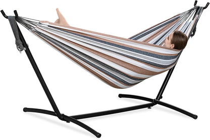 Heavy Duty 2 Person Hammock with Space Saving Steel Stand and Portable Carrying Bag Included (450Lb Capacity)