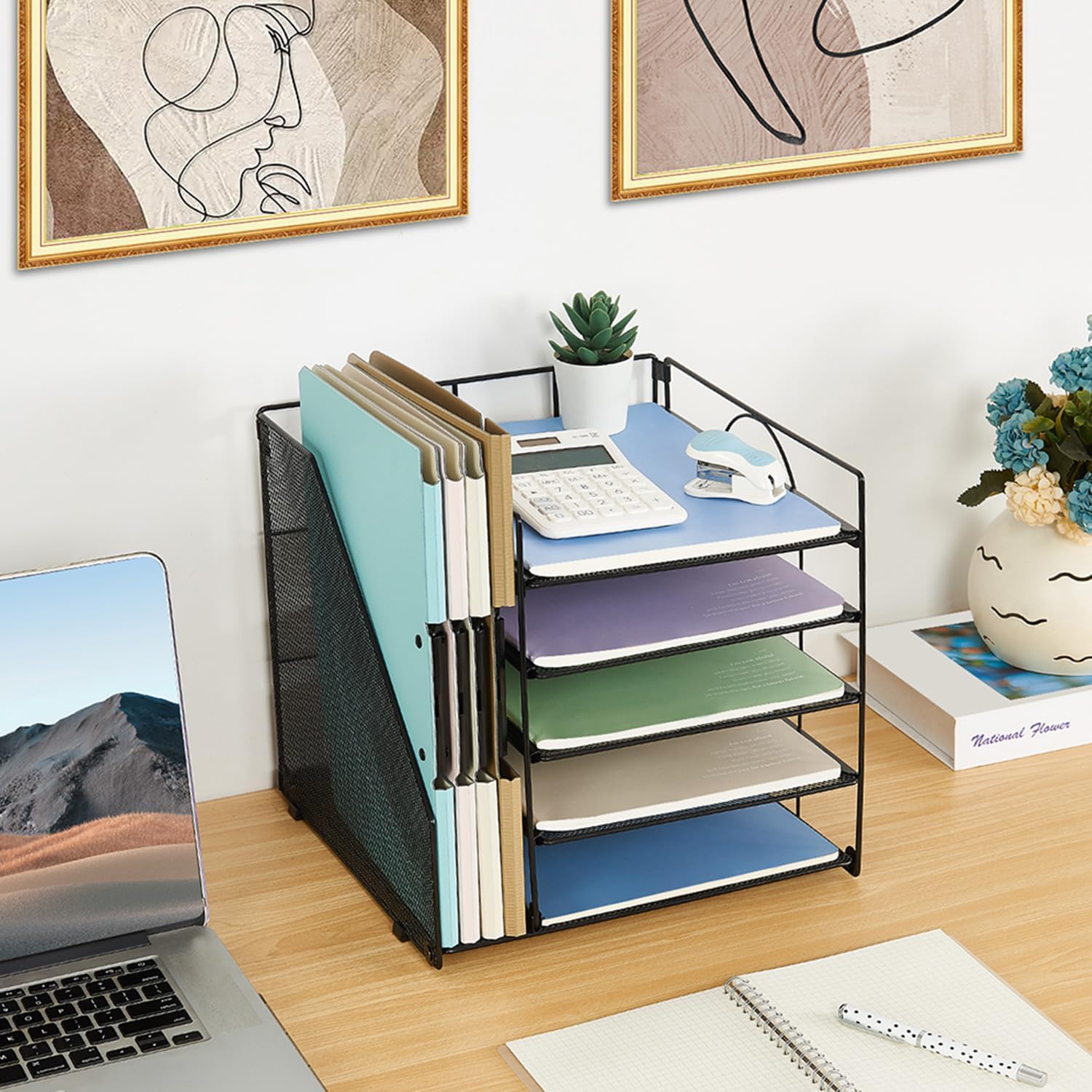 Desk Organizers and Accessories, 5-Tier Paper Letter Tray with File Holder