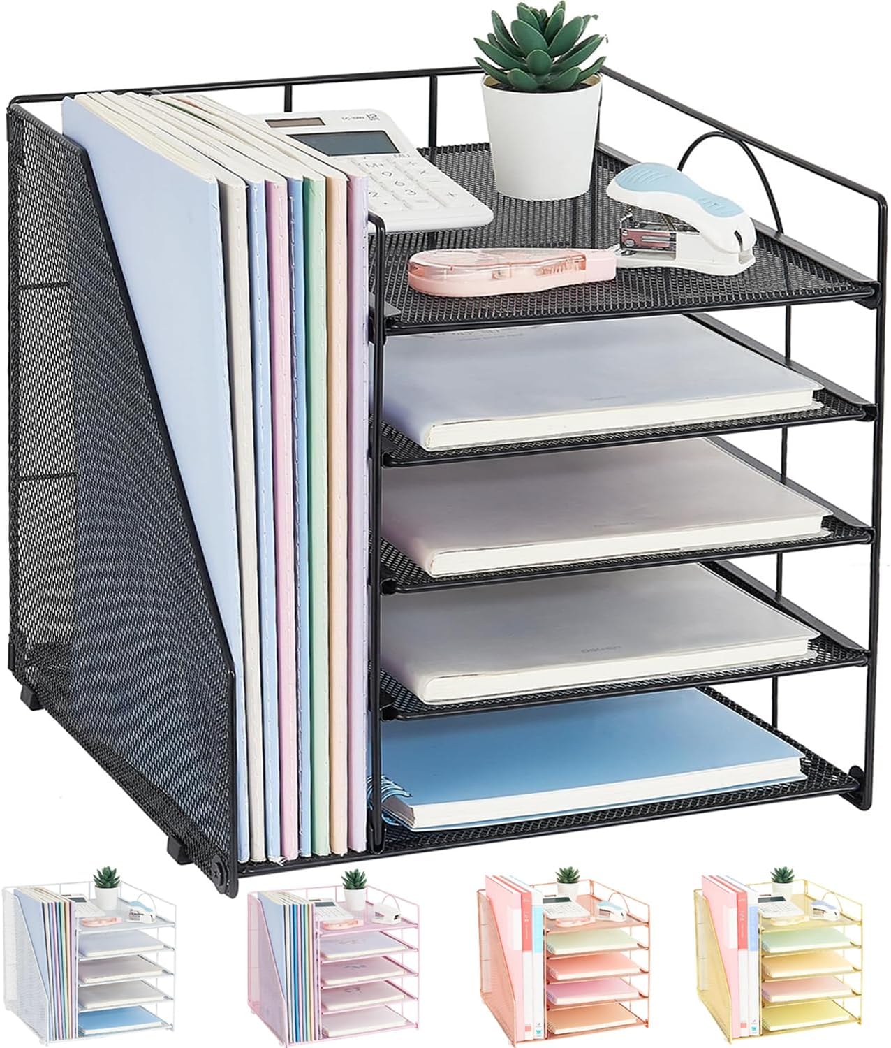Desk Organizers and Accessories, 5-Tier Paper Letter Tray with File Holder