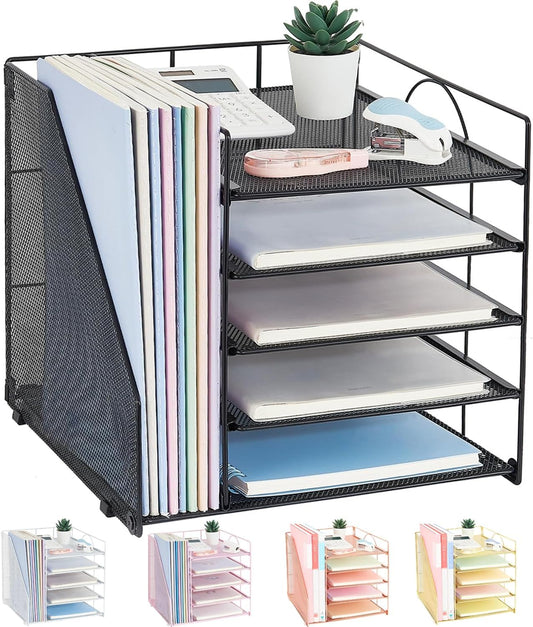 Desk Organizers and Accessories, 5-Tier Paper Letter Tray with File Holder