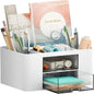 Pen Organizer with 2 Drawer, Multi-Functional Pencil Holder for Desk, Desk Organizers and Accessories with 5 Compartments + Drawer 
