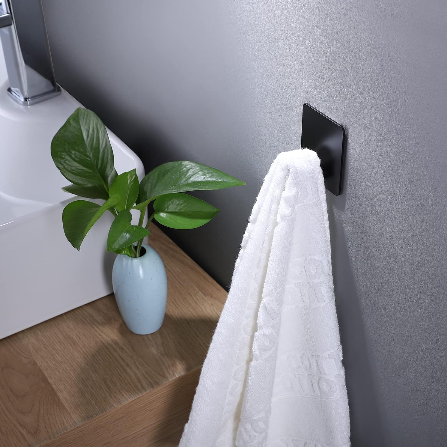 Adhesive Hooks - 4 Pack Hooks for Towels/Coats, Wall Hooks Stick on any Surface (Matte Black, Stainless Steel)
