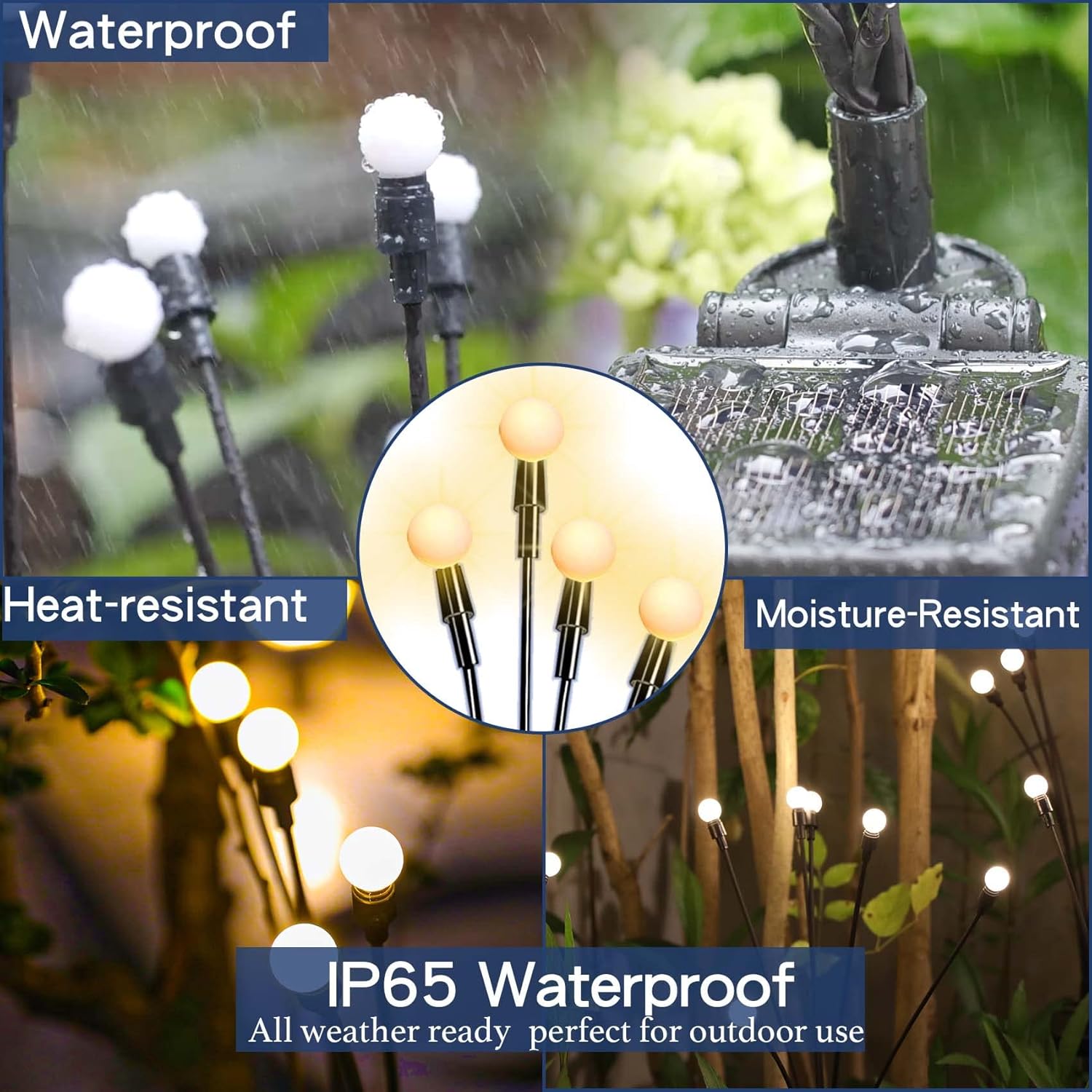 Solar Garden Lights - Sway by Wind, Solar Outdoor Lights, High Flexibility Iron Wire & Heavy Bulb Base, Warm White