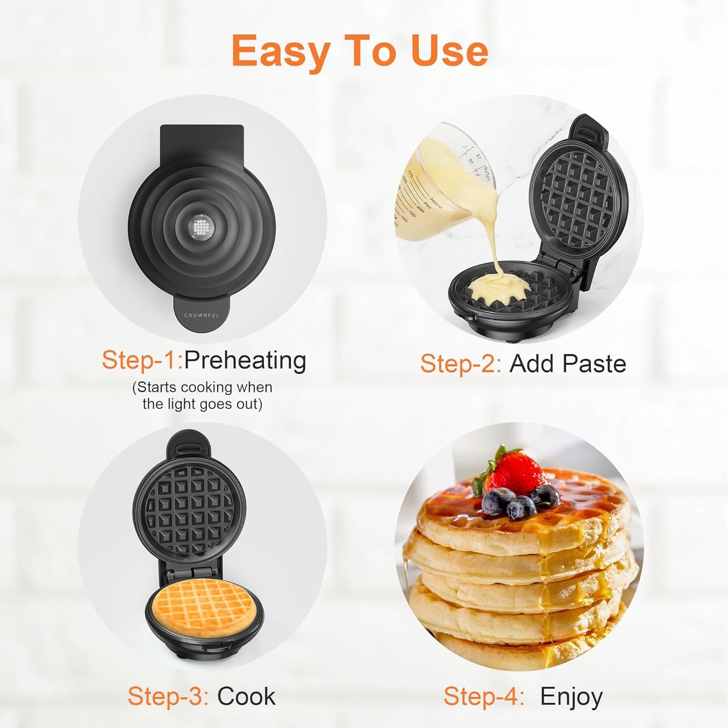4 Inch, Mini Waffle Maker, Recipe Guide Included