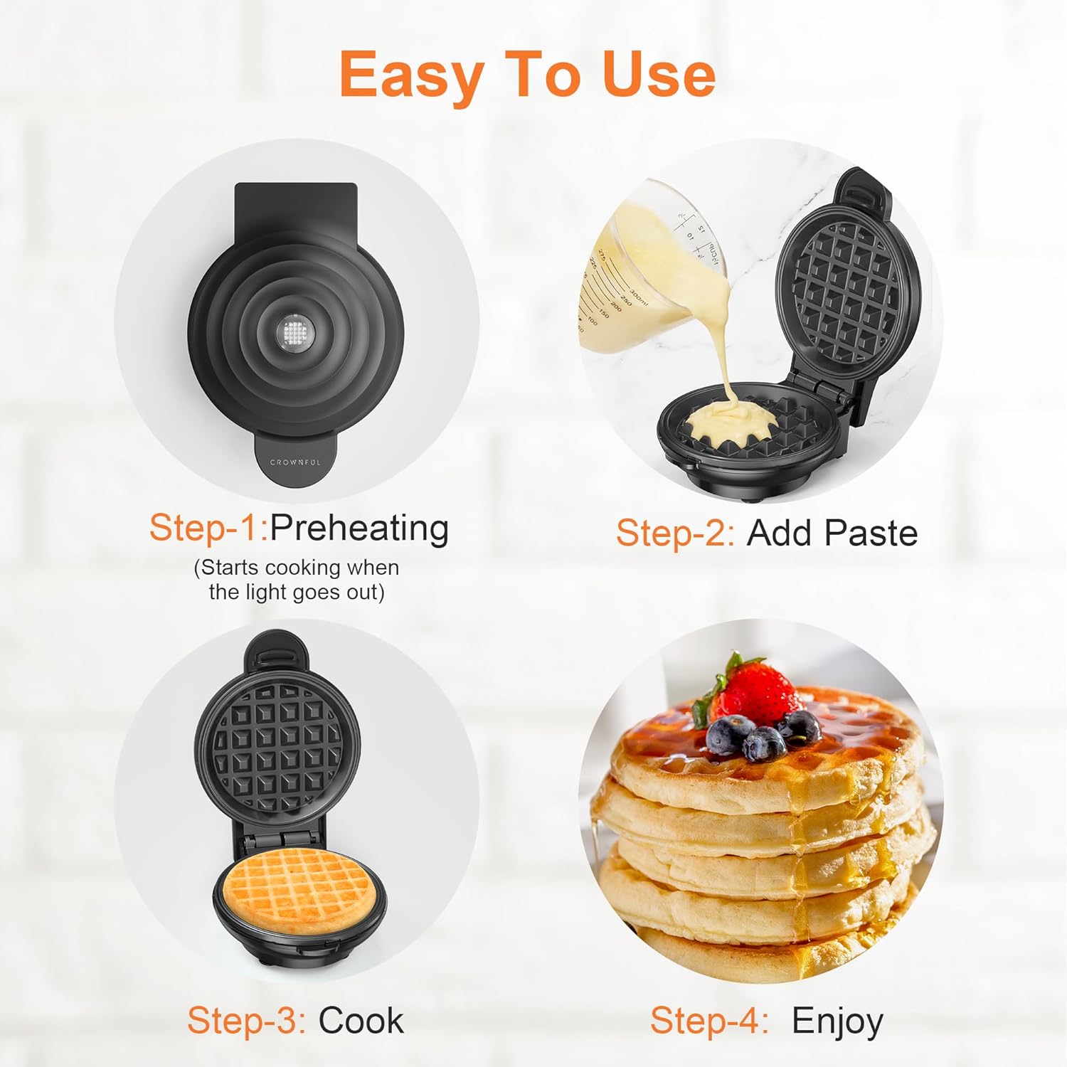 4 Inch, Mini Waffle Maker, Recipe Guide Included