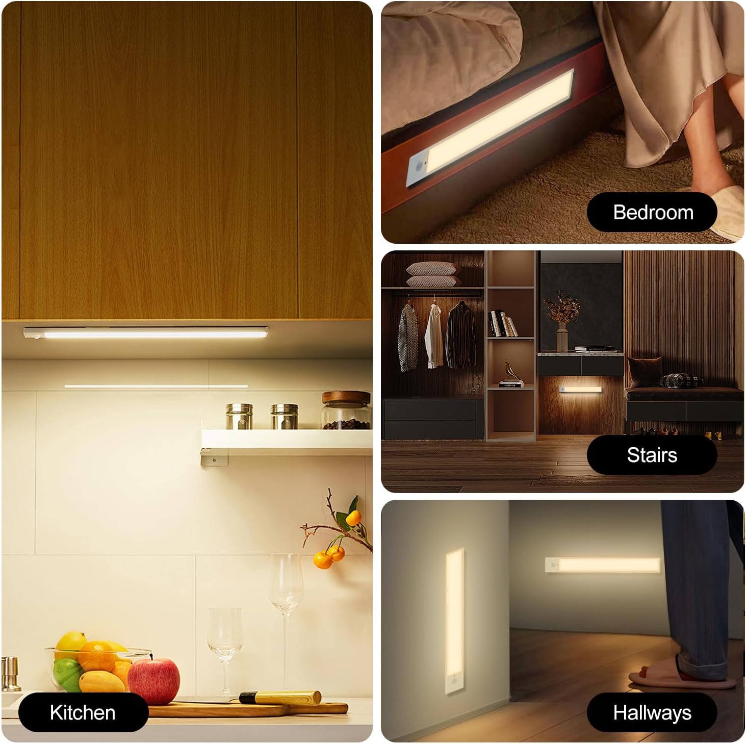 2 Pack 12 Inch Rechargeable, Battery Operated, Motion Sensor, USB Charging Indoor Lights with 3 Color Temps. and Magnetic Mounting Strips with Self Adhesive