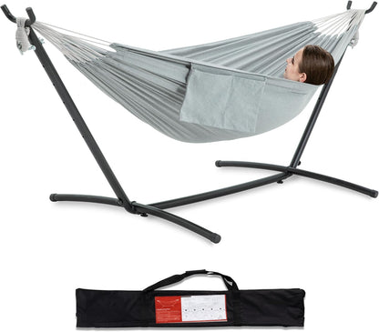 Heavy Duty 2 Person Hammock with Space Saving Steel Stand and Portable Carrying Bag Included (450Lb Capacity)