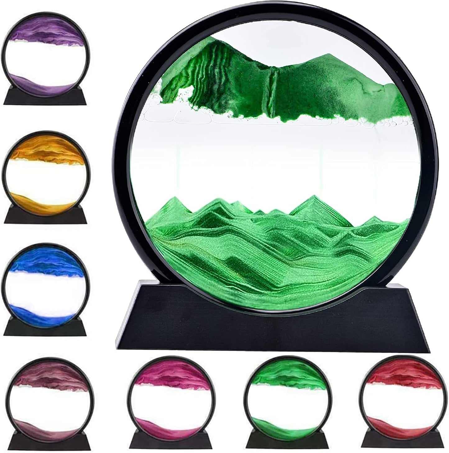 3D Dynamic Sand Art Liquid Motion, Moving Sand Art Picture, Round Glass 3D, Flowing Sand. 7''
