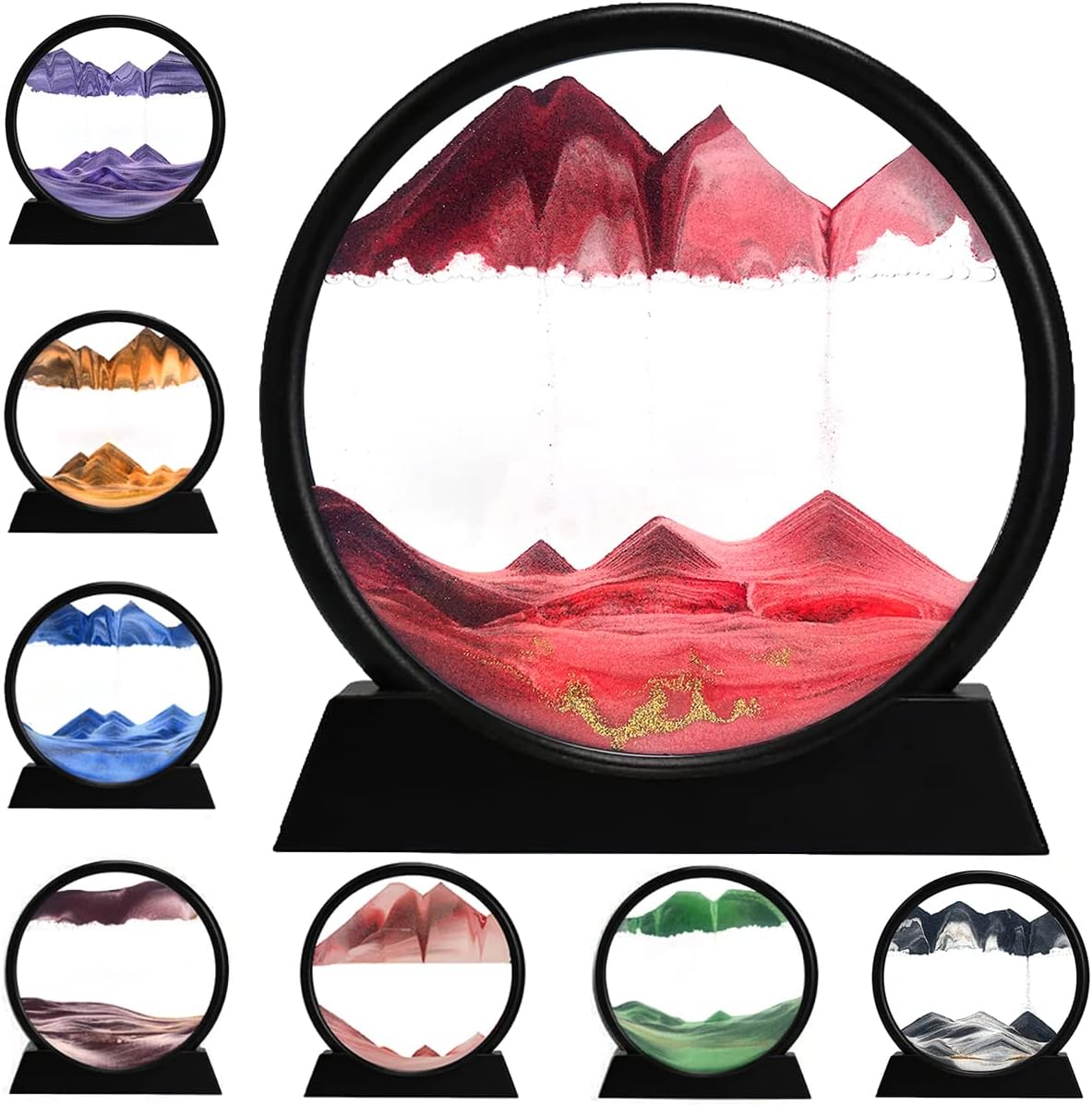 3D Dynamic Sand Art Liquid Motion, Moving Sand Art Picture, Round Glass 3D, Flowing Sand. 7''