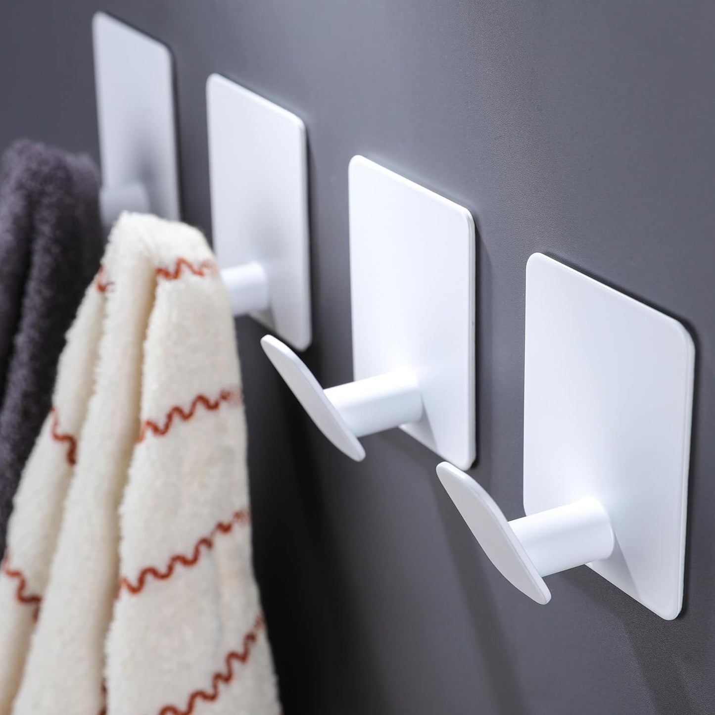 Adhesive Hooks - 4 Pack Hooks for Towels/Coats, Wall Hooks Stick on any Surface (Matte Black, Stainless Steel)