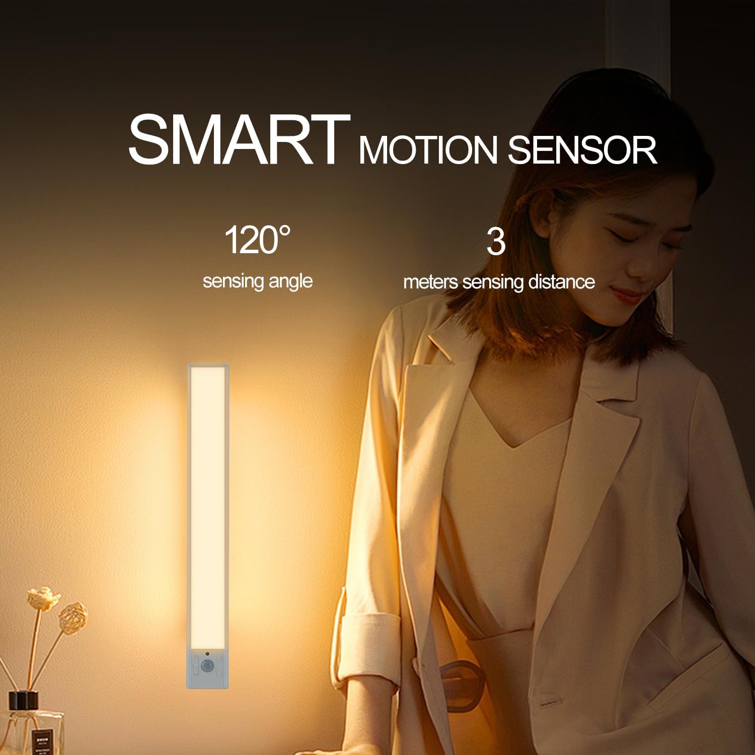 2 Pack 12 Inch Rechargeable, Battery Operated, Motion Sensor, USB Charging Indoor Lights with 3 Color Temps. and Magnetic Mounting Strips with Self Adhesive