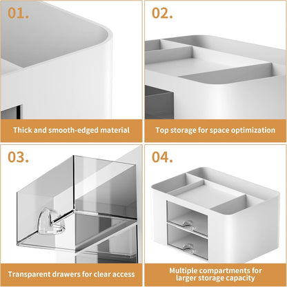 Pen Organizer with 2 Drawer, Multi-Functional Pencil Holder for Desk, Desk Organizers and Accessories with 5 Compartments + Drawer 