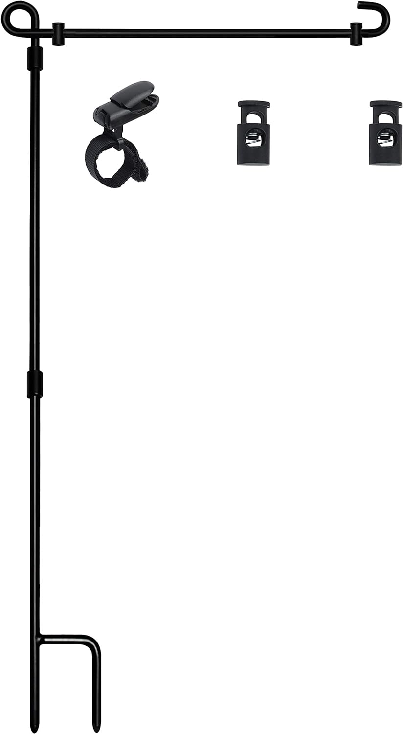Garden Flag Stand, Flag Pole Holder, Metal Powder-Coated, Weather-Proof Paint with One Tiger Clip and Two Spring Stoppers without Flag