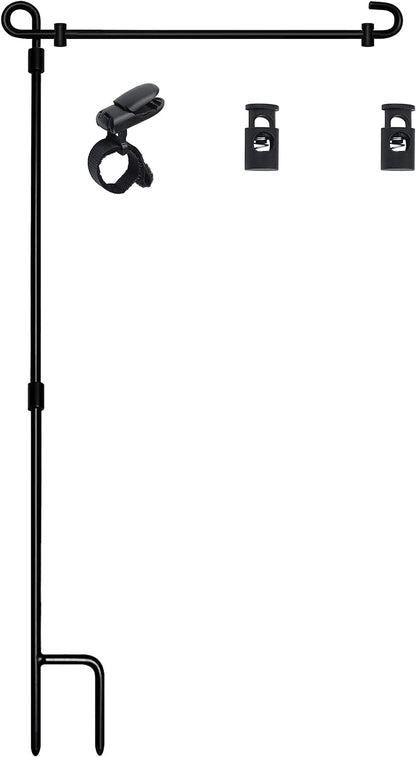 Garden Flag Stand, Flag Pole Holder, Metal Powder-Coated, Weather-Proof Paint with One Tiger Clip and Two Spring Stoppers without Flag