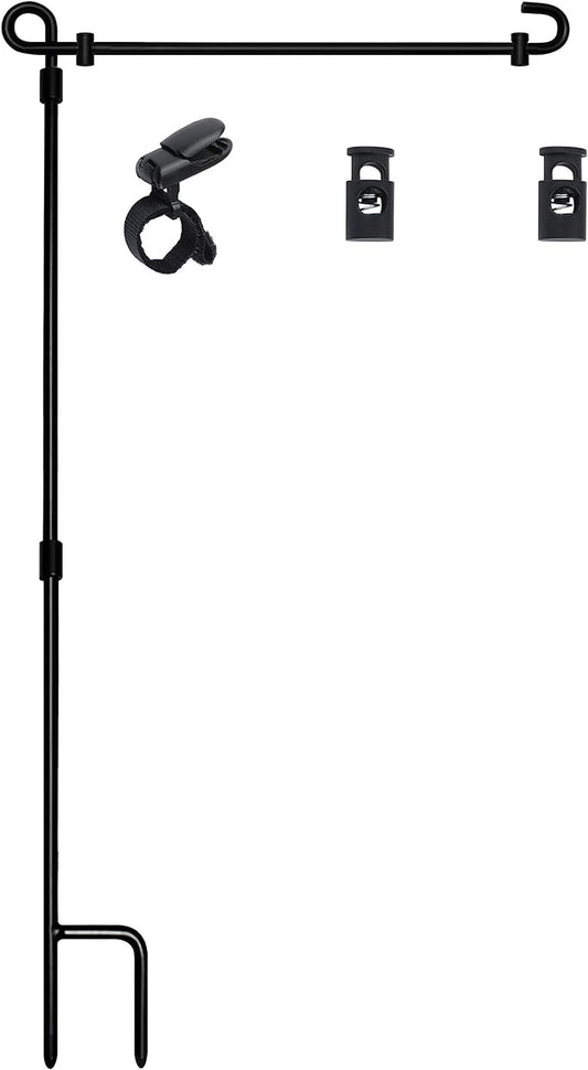 Garden Flag Stand, Flag Pole Holder, Metal Powder-Coated, Weather-Proof Paint with One Tiger Clip and Two Spring Stoppers without Flag
