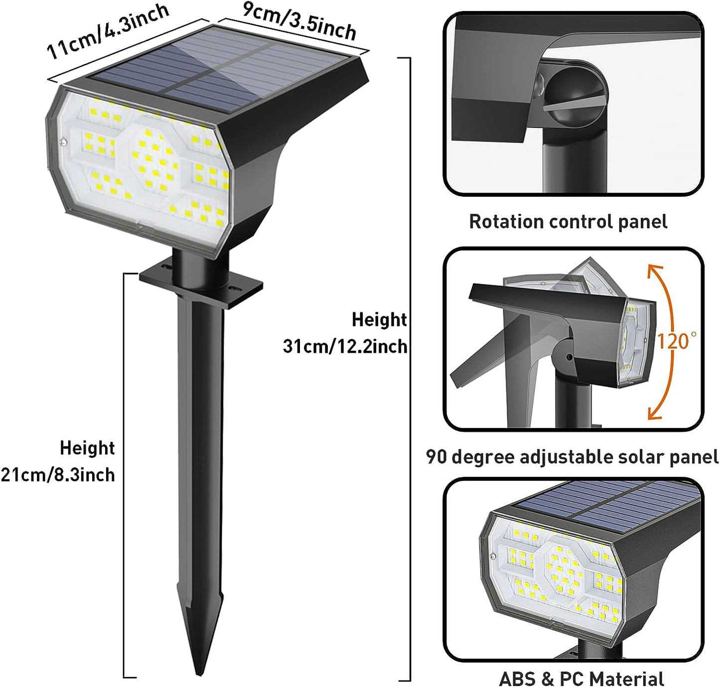Outdoor Solar Lights, Waterproof IP68, 56 LED, 3 Lighting Modes Solar Powered Garden Yard Spot Lights - 4 Pack (Cool White)
