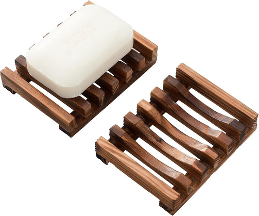 Wooden Soap Dish for Shower, Set of 2, Self Draining Bar Soap Holder