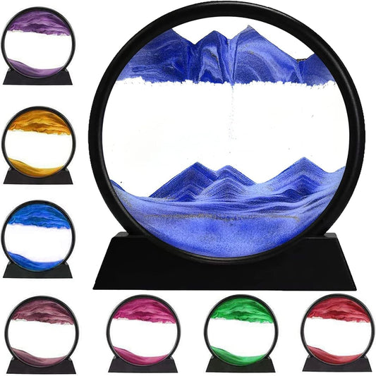 3D Dynamic Sand Art Liquid Motion, Moving Sand Art Picture, Round Glass 3D, Flowing Sand. 7''