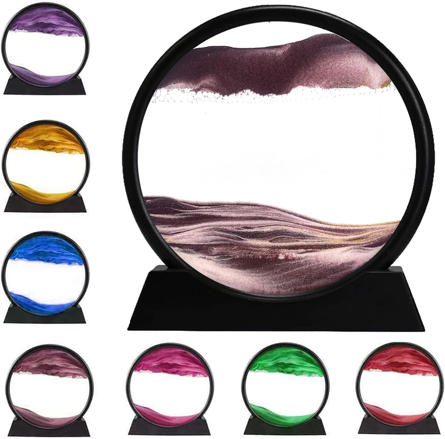 3D Dynamic Sand Art Liquid Motion, Moving Sand Art Picture, Round Glass 3D, Flowing Sand. 7''