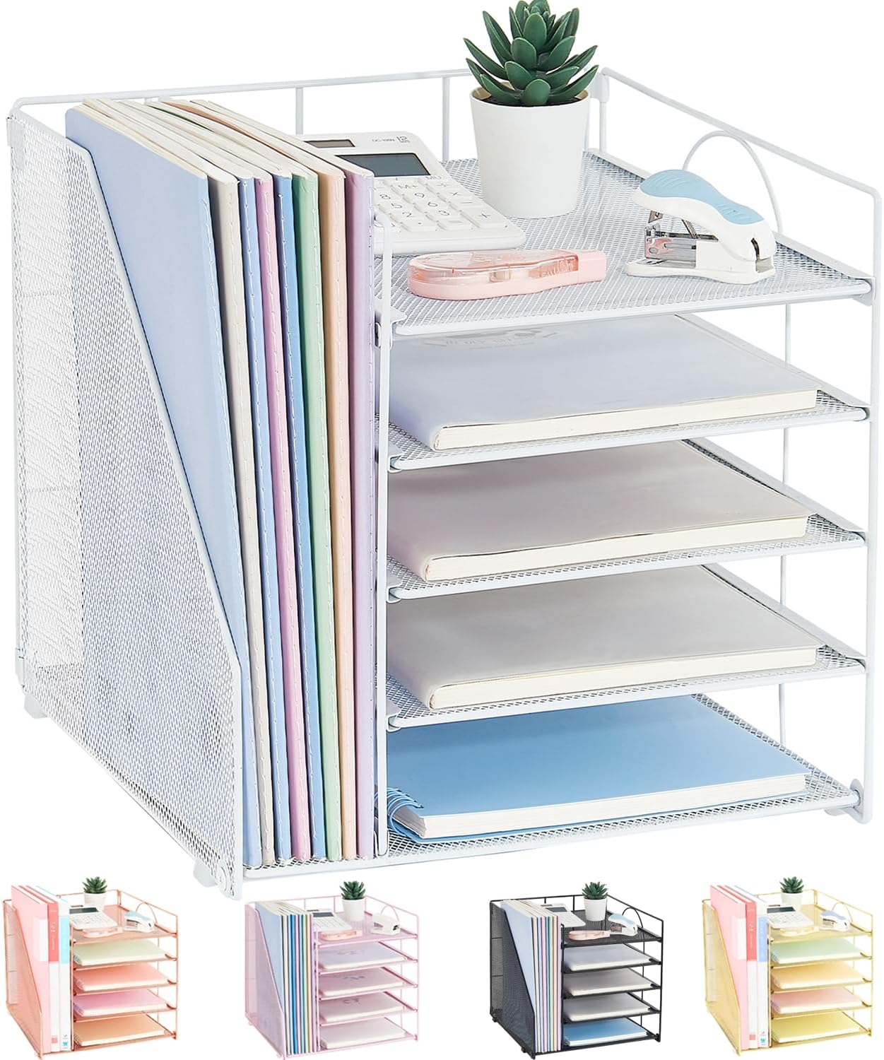 Desk Organizers and Accessories, 5-Tier Paper Letter Tray with File Holder