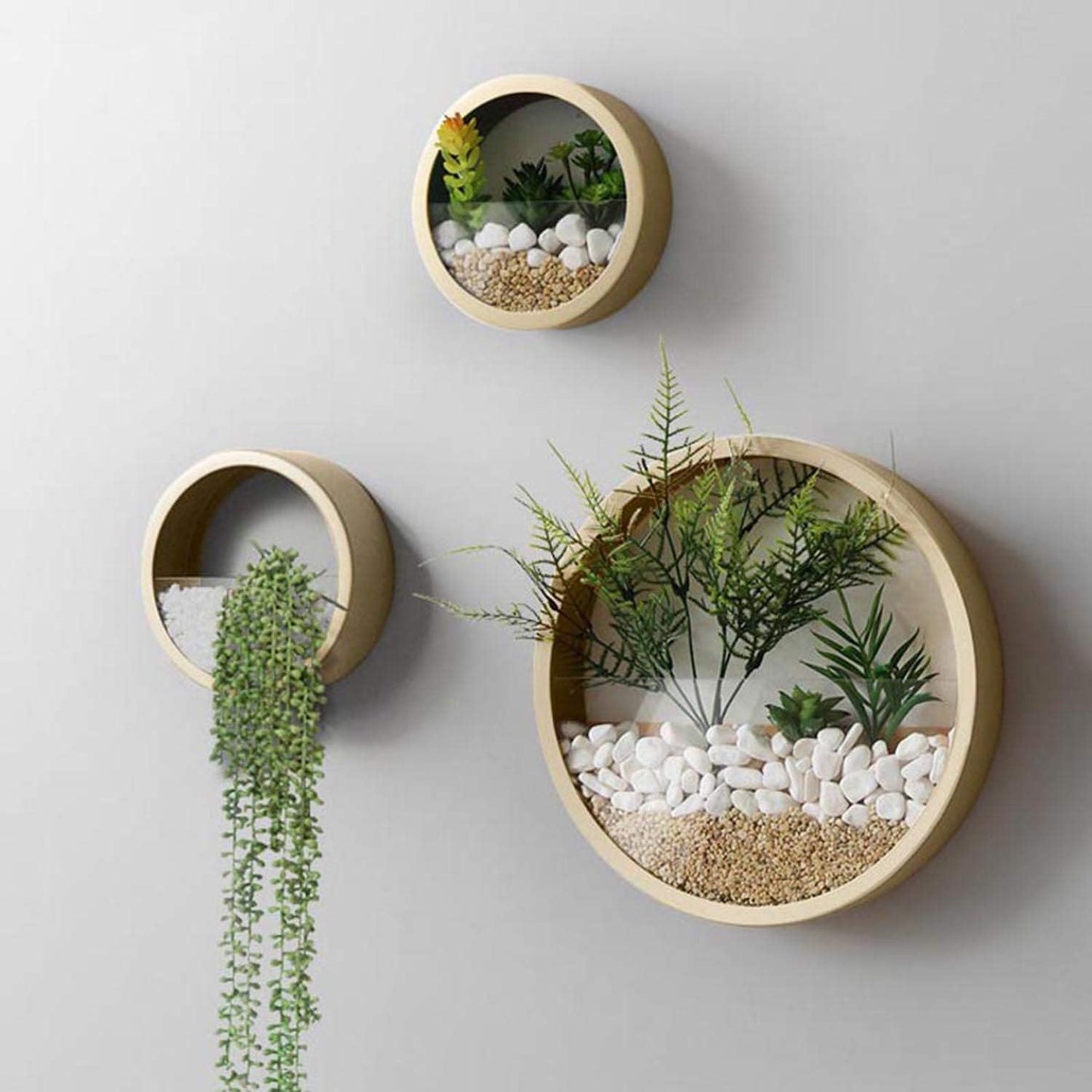 3 Pack Set Modern, Round, Glass Wall Planter (Black)