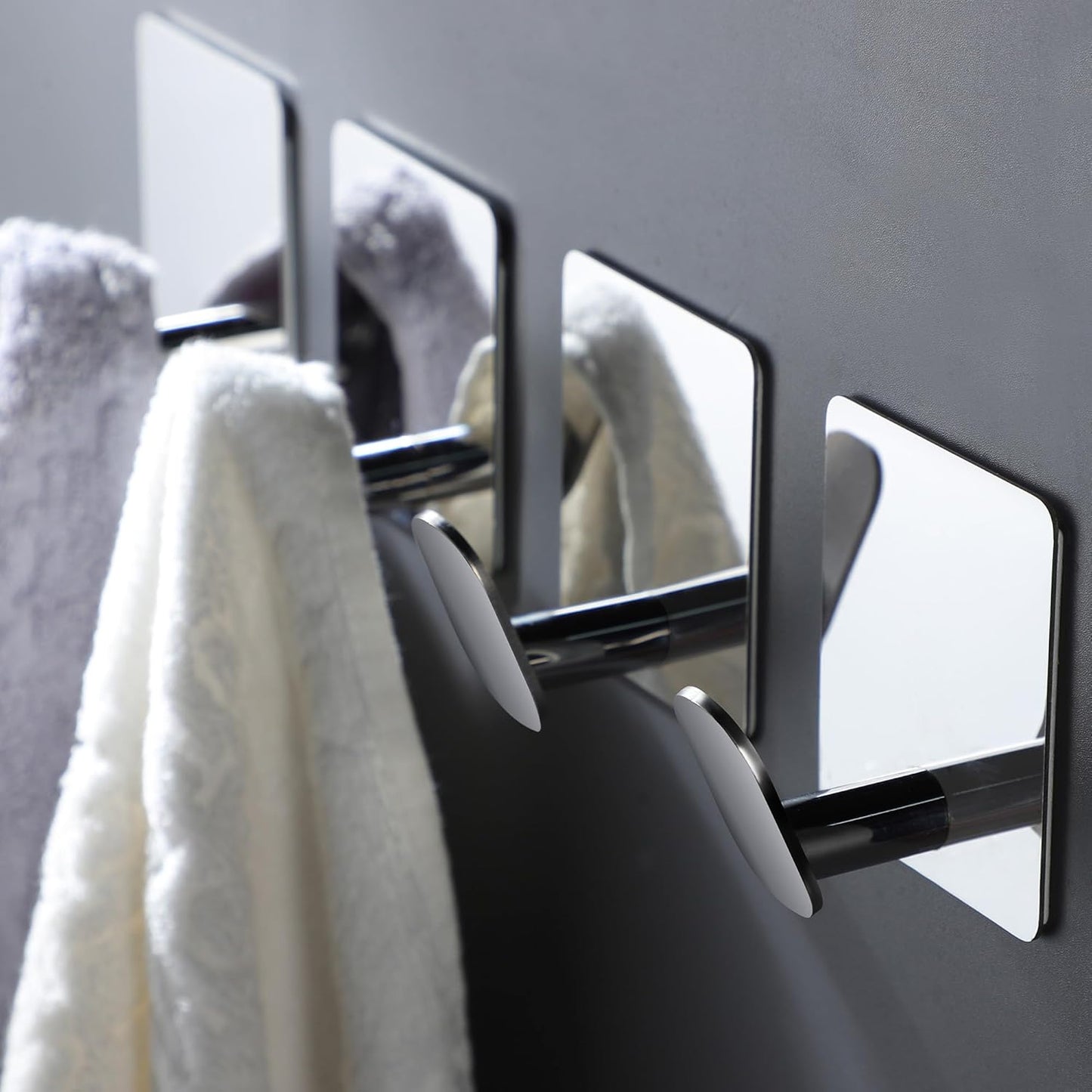 Adhesive Hooks - 4 Pack Hooks for Towels/Coats, Wall Hooks Stick on any Surface (Matte Black, Stainless Steel)