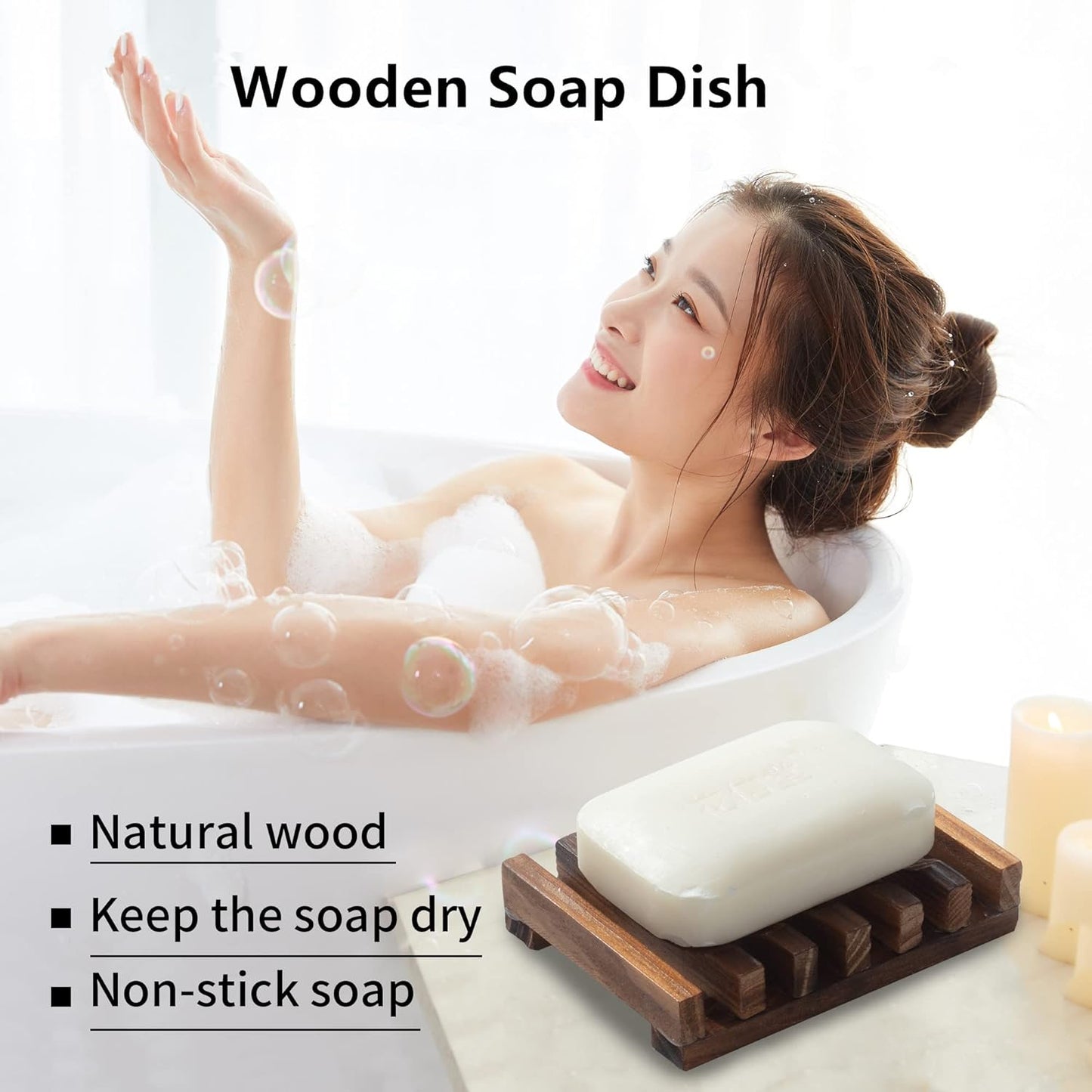 Wooden Soap Dish for Shower, Set of 2, Self Draining Bar Soap Holder