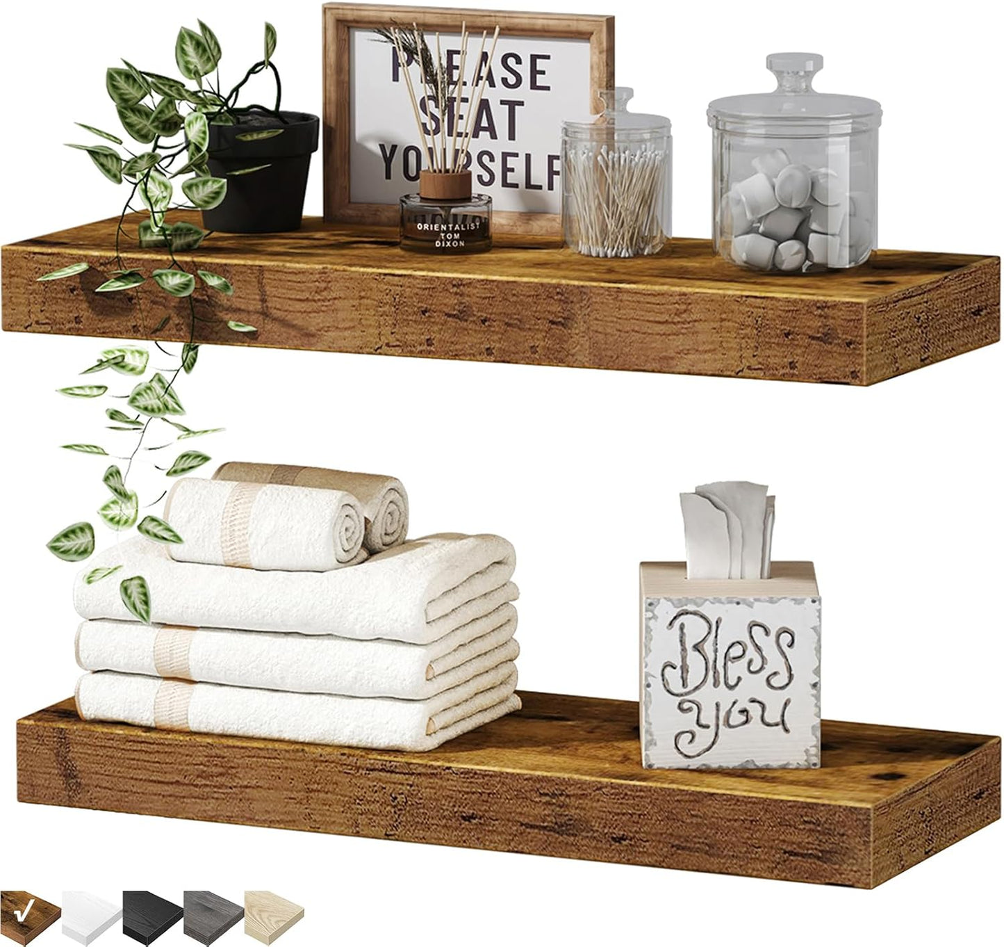 Floating Wall Shelf 24 Inches Long Farmhouse Decor, Wall Mounted 24 X 9 Inch Set of 2