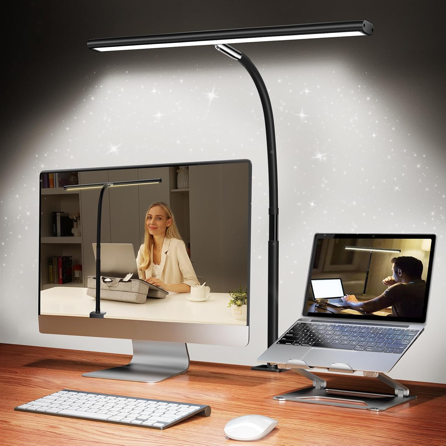 LED Desk Lamp , Eye-Caring with Stepless Dimming Adjustable Flexible Gooseneck, 10W USB Adapter with Clamp for Reading/Studying