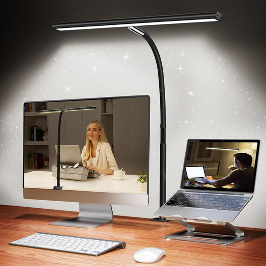 LED Desk Lamp , Eye-Caring with Stepless Dimming Adjustable Flexible Gooseneck, 10W USB Adapter with Clamp for Reading/Studying