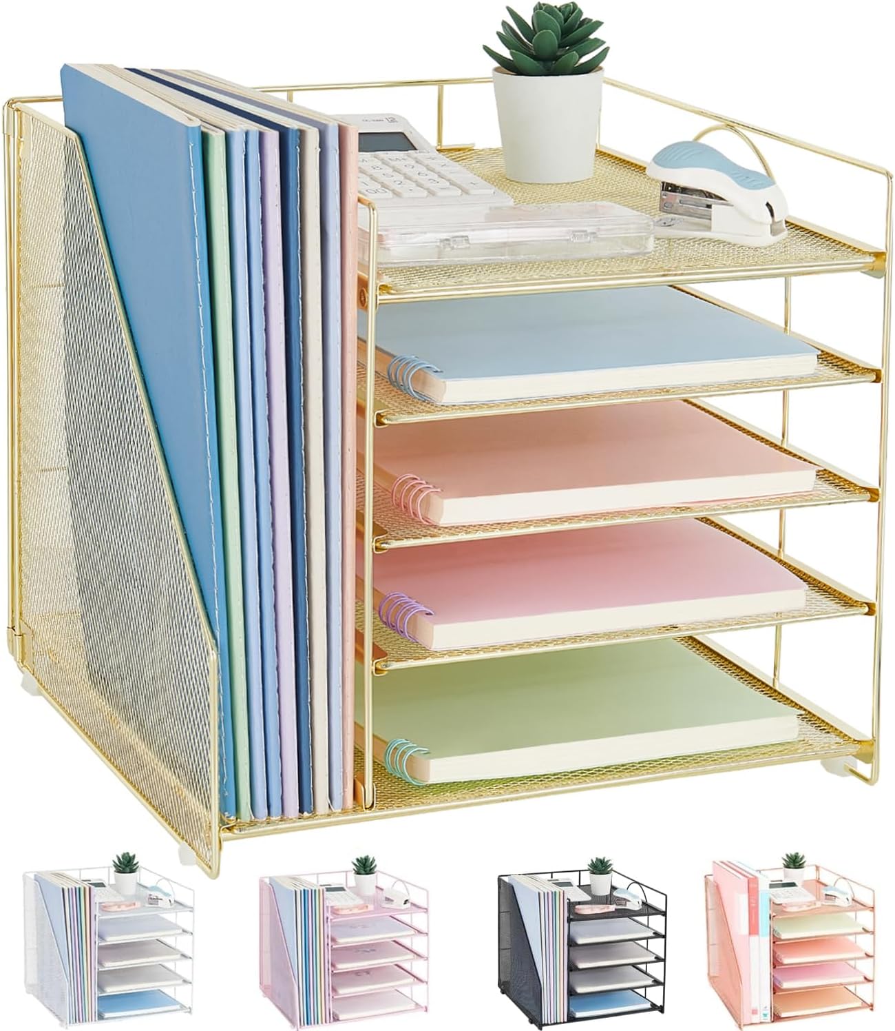Desk Organizers and Accessories, 5-Tier Paper Letter Tray with File Holder