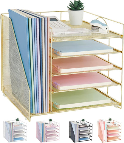 Desk Organizers and Accessories, 5-Tier Paper Letter Tray with File Holder