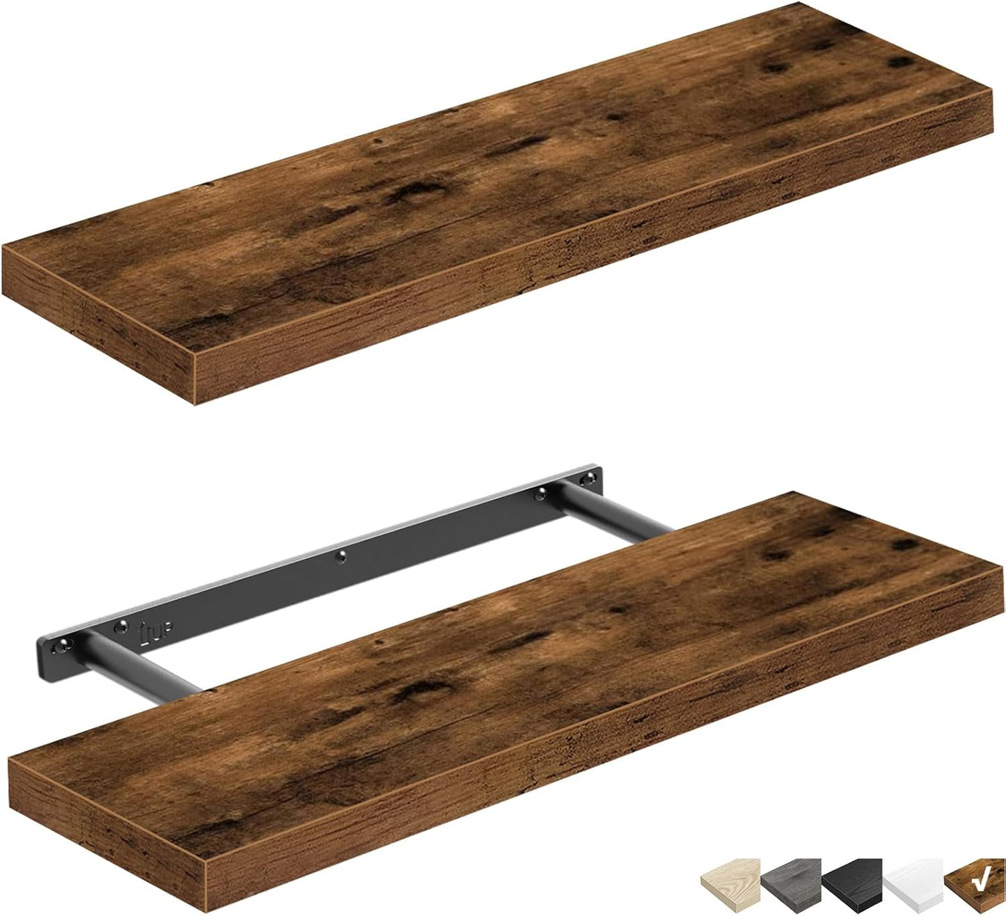 Floating Wall Shelf 24 Inches Long Farmhouse Decor, Wall Mounted 24 X 9 Inch Set of 2