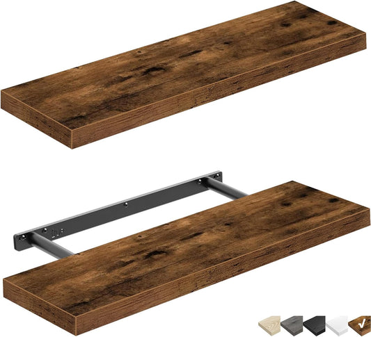 Floating Wall Shelf 24 Inches Long Farmhouse Decor, Wall Mounted 24 X 9 Inch Set of 2
