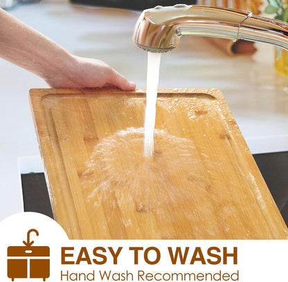 Extra Large Cutting Board, 17.6" Bamboo Cutting Boards for Kitchen with Juice Groove and Handles, Heavy Duty Serving Tray