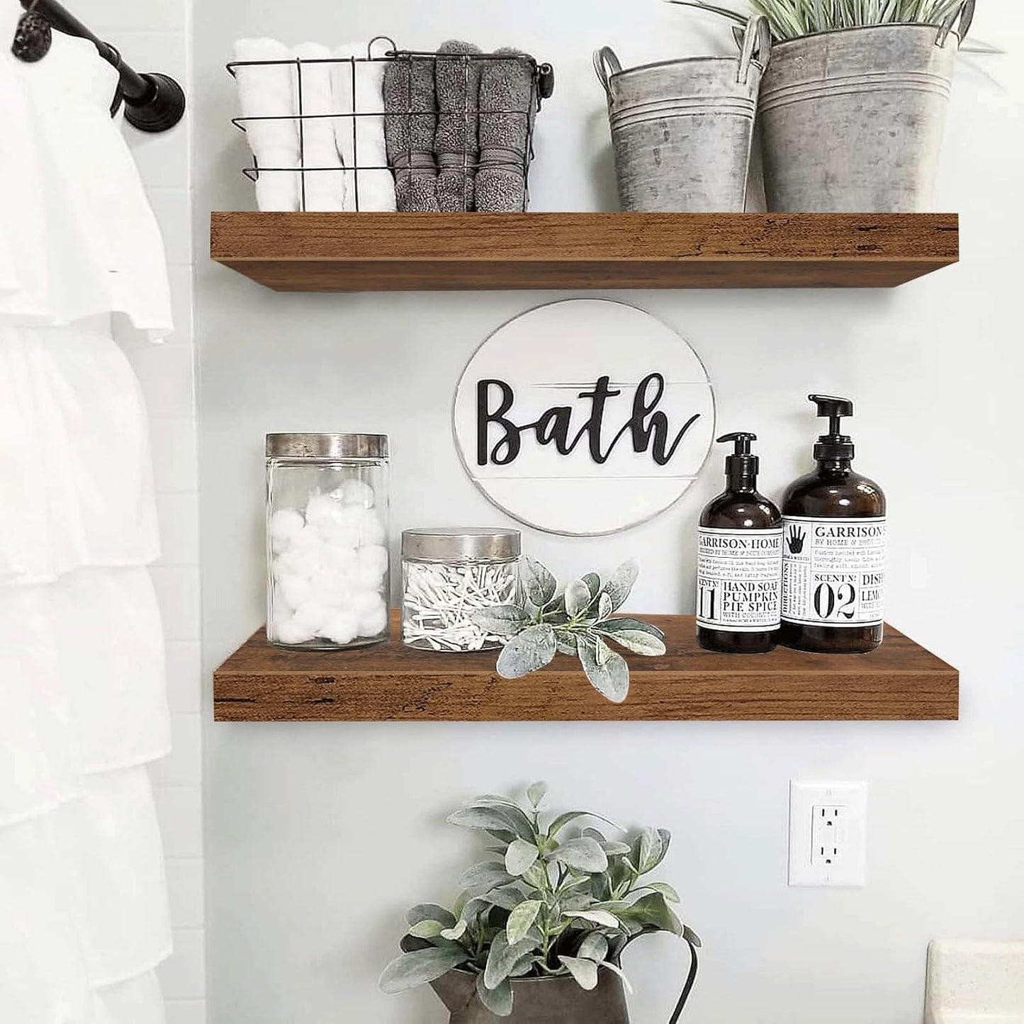 Floating Wall Shelf 24 Inches Long Farmhouse Decor, Wall Mounted 24 X 9 Inch Set of 2