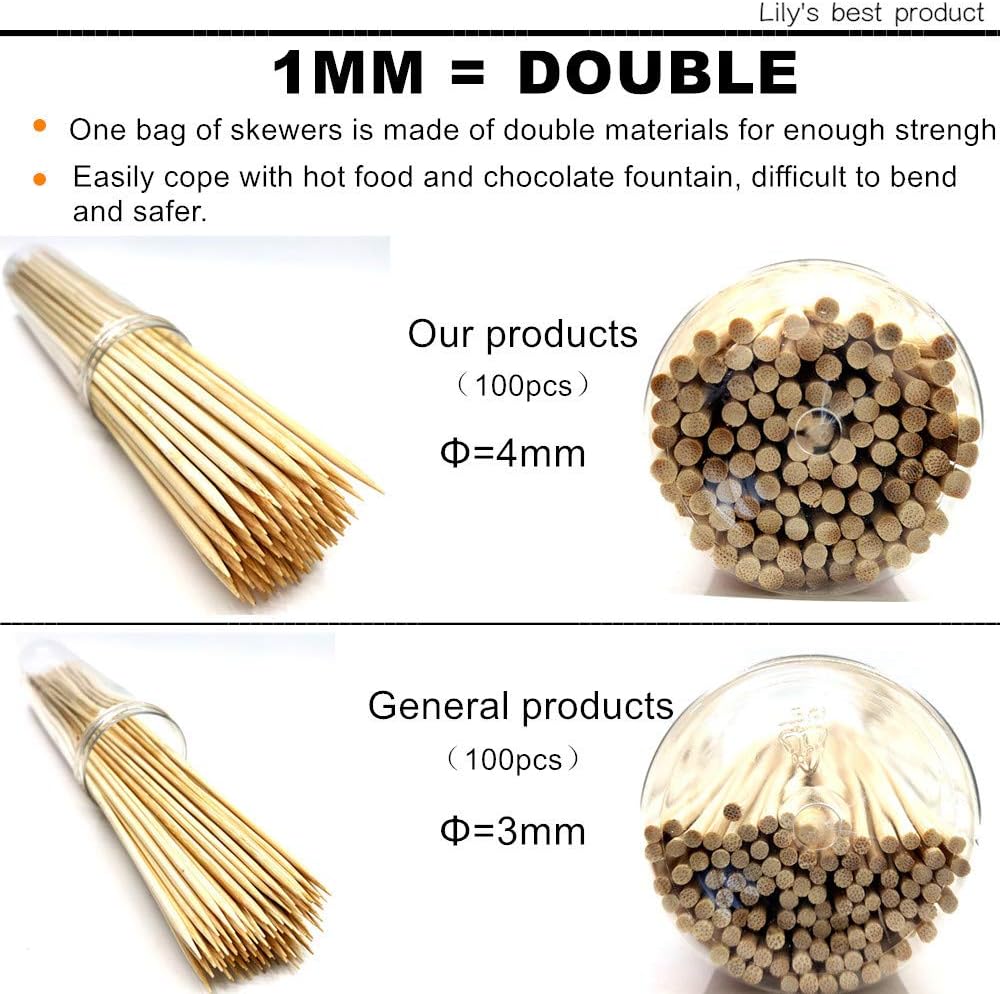 10" Natural Bamboo Skewers for BBQ, Kabob, Food Fountain & Smores . Φ=4Mm (100 PCS)