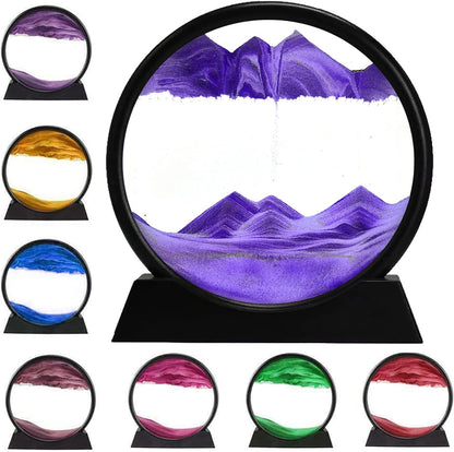 3D Dynamic Sand Art Liquid Motion, Moving Sand Art Picture, Round Glass 3D, Flowing Sand. 7''