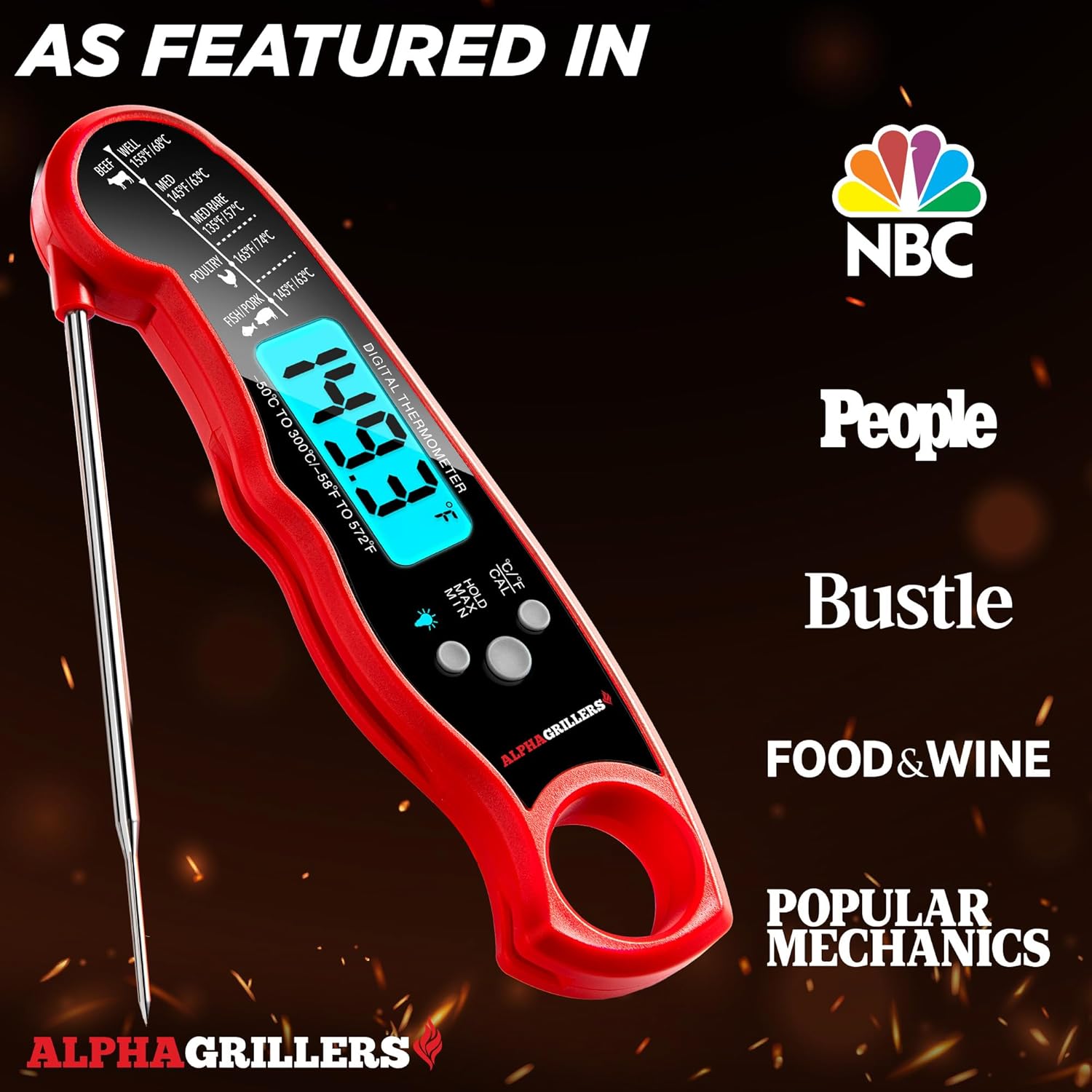 Digital Meat Thermometer - Instant Read Food Thermometer for Cooking, with Probe 