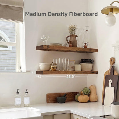 Floating Wall Shelf 24 Inches Long Farmhouse Decor, Wall Mounted 24 X 9 Inch Set of 2