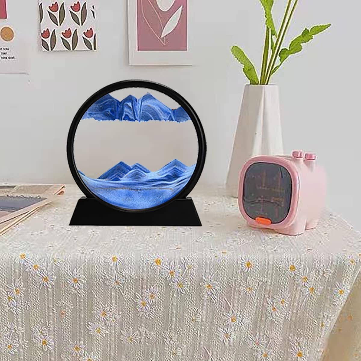 3D Dynamic Sand Art Liquid Motion, Moving Sand Art Picture, Round Glass 3D, Flowing Sand. 7''