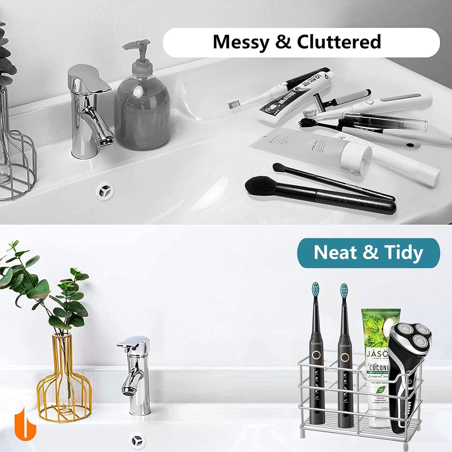 Stainless Steel Bathroom Toothbrush & Toothpaste Holder Bathroom Organizer