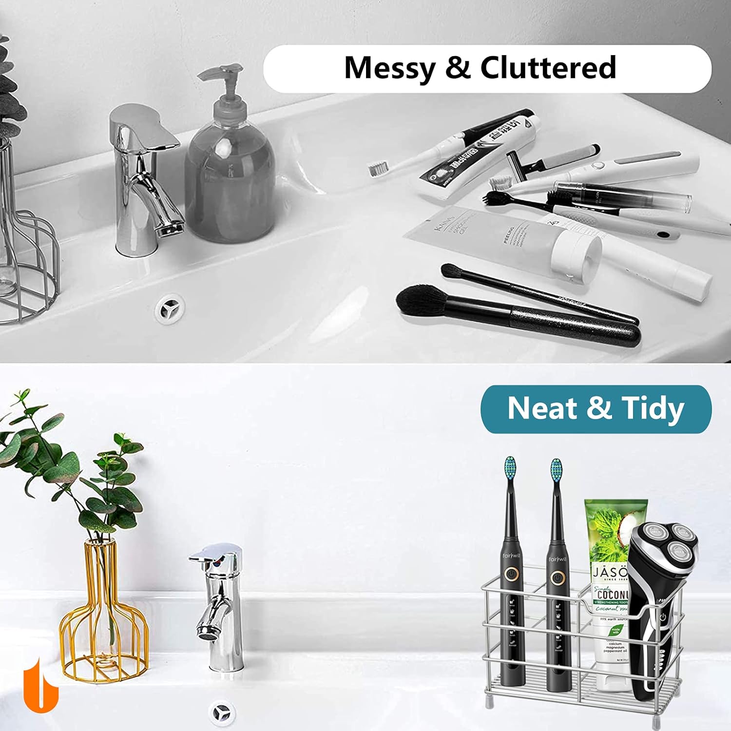 Stainless Steel Bathroom Toothbrush & Toothpaste Holder Bathroom Organizer