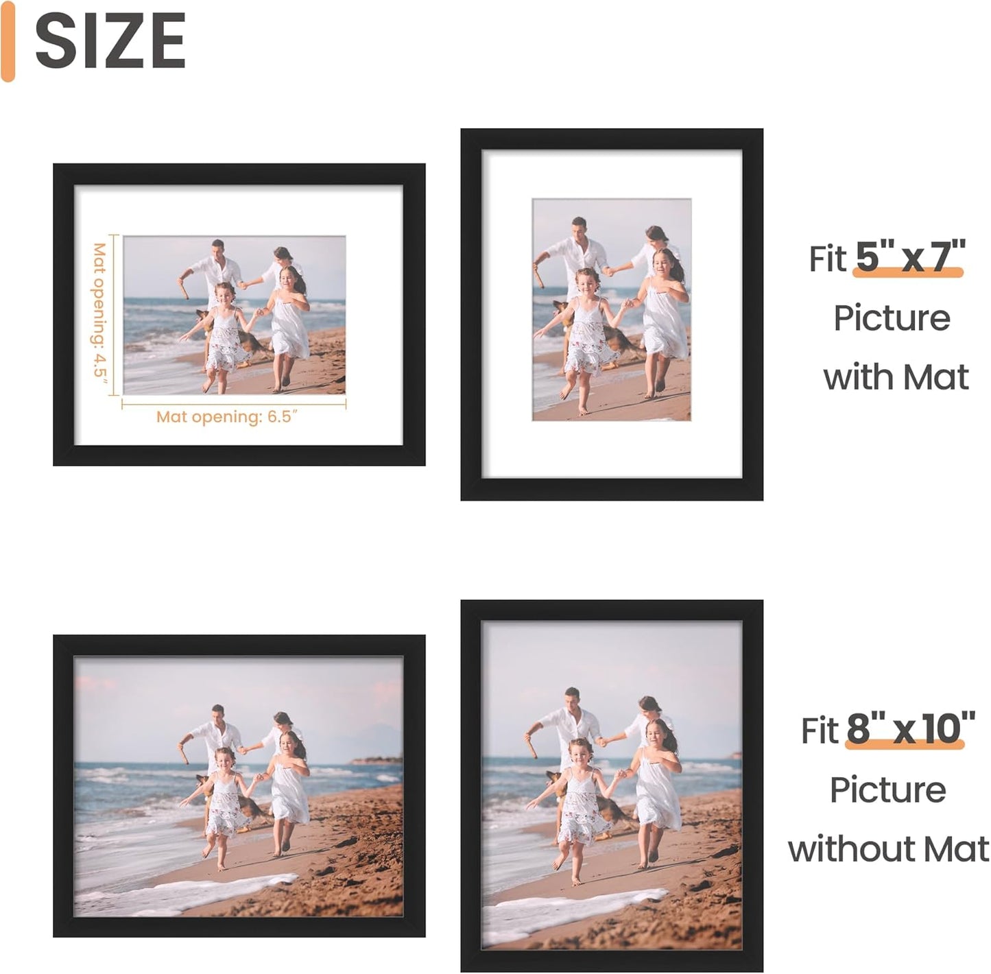 Wall-Hanging Picture Frame, Display Pictures 5X7 with Mat or 8X10 without Mat