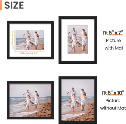 Wall-Hanging Picture Frame, Display Pictures 5X7 with Mat or 8X10 without Mat