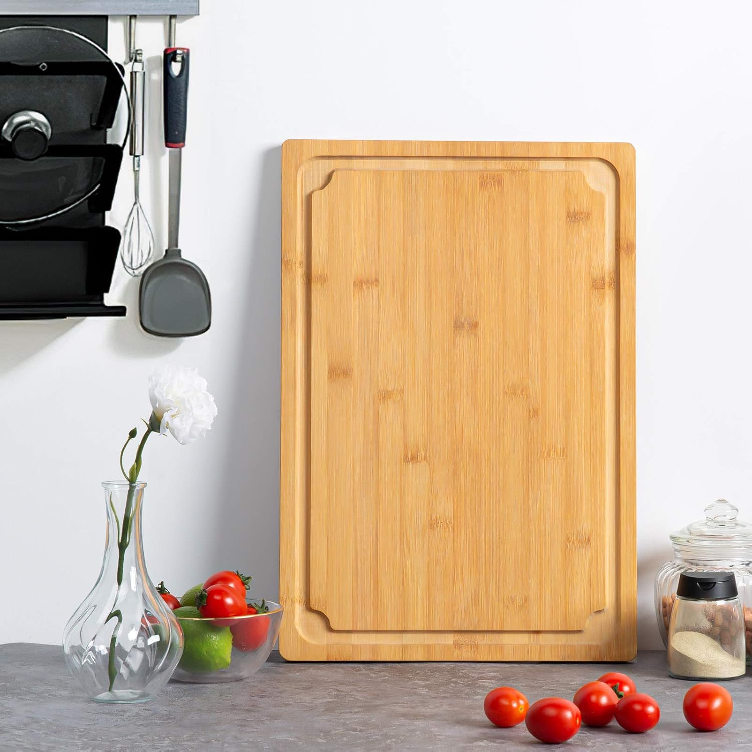 Extra Large Cutting Board, 17.6" Bamboo Cutting Boards for Kitchen with Juice Groove and Handles, Heavy Duty Serving Tray