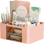 Pen Organizer with 2 Drawer, Multi-Functional Pencil Holder for Desk, Desk Organizers and Accessories with 5 Compartments + Drawer 